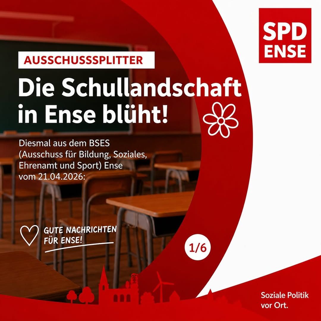 Instagram-Beitrag von SPD Ense: 📌 Ausschusssplitter aus dem BSES Ense (21.04.2026)

📚 Gute Nachrichten für unsere Schullandschaft...