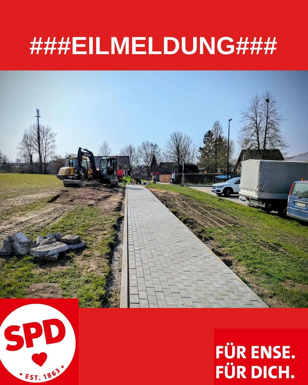 Instagram-Beitrag von SPD Ense: ## 🚧  Neuer Gehweg am Kindergarten „Stadtmusikanten“ fertiggestellt

Die Gemeinde Ense investiert...