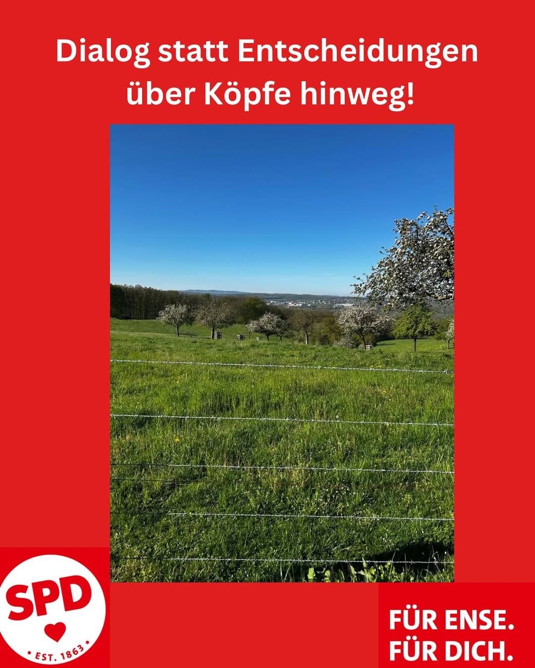 Instagram-Beitrag von SPD Ense: Dialog statt Entscheidungen über Köpfe hinweg

Im Ausschuss für Planung, Bauen und Verkehr wurde...
